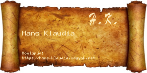 Hans Klaudia névjegykártya
